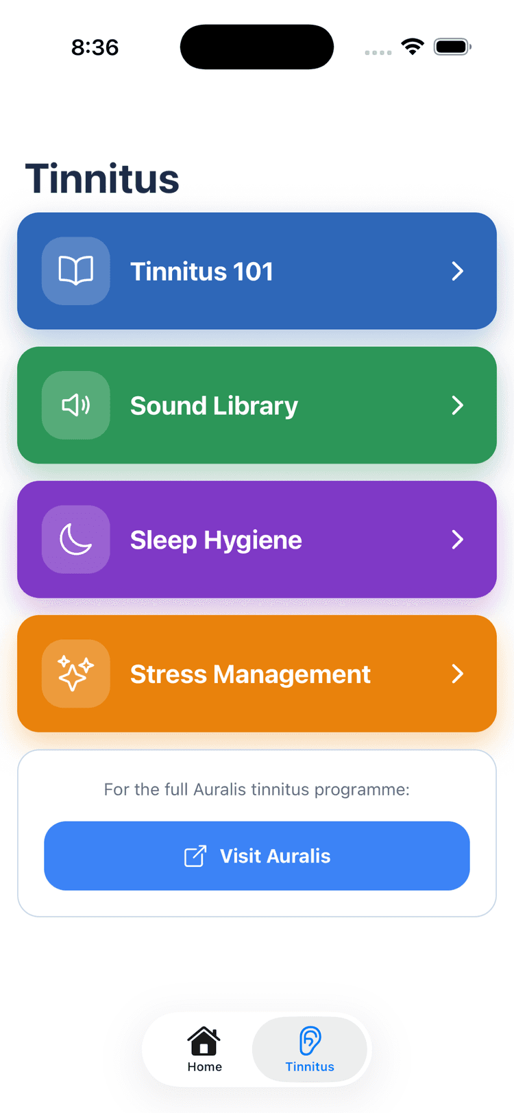 Dedicated tinnitus section
